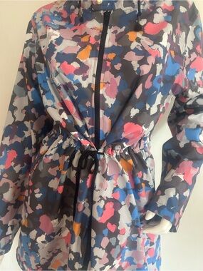 Abstract Print Drawstring Windbreaker - Multicolor